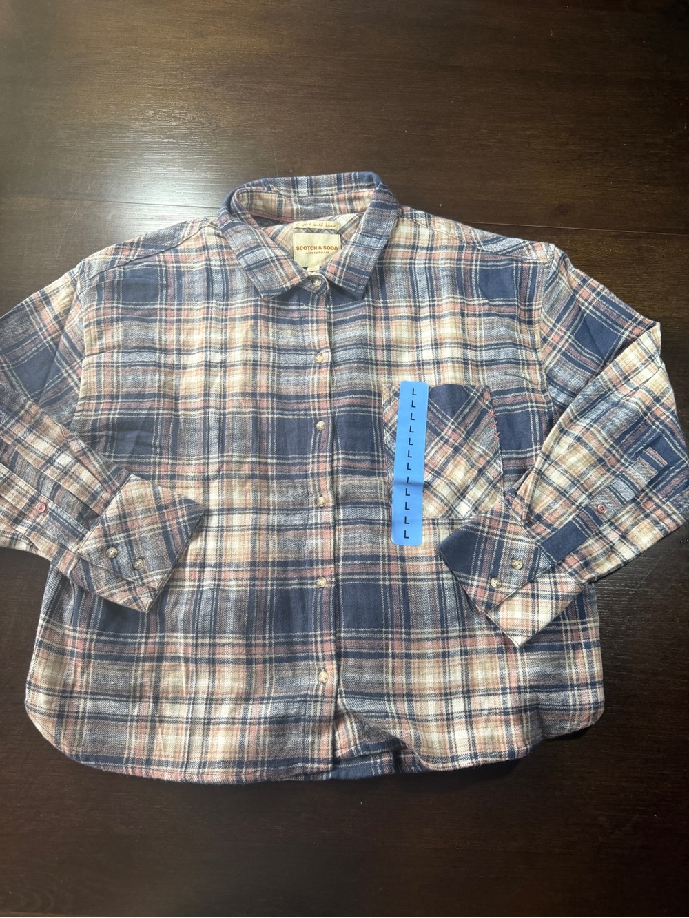Scotch & Soda Navy, Cream & Pink Plaid Button-Down Shirt